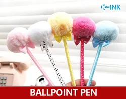 20pcs/lot Novelty PomPom Ribbon Pen , Kawaii Colorful Plush Pen School Office Supplies Novel Creative Gifts For Girls Gift