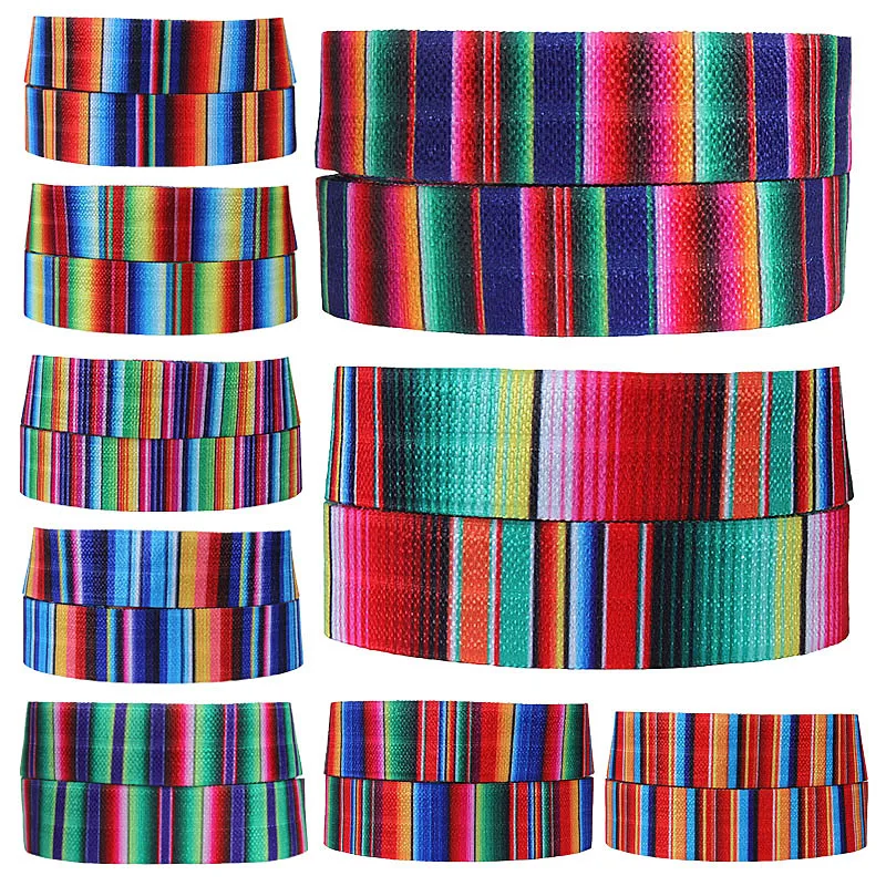 

FLRA Elastic(50yards/lot) Mexican blanket rainbow stripe ribbon