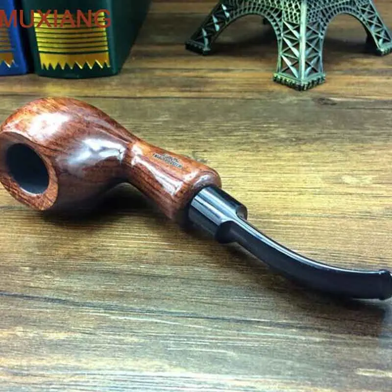 MUXIANG 10 Tools Kevazingo Wood Tobacco Pipe 9mm Activate Carbon Filter Bent Rhodesian Wooden Smoking Pipe Gift for Men ad0017