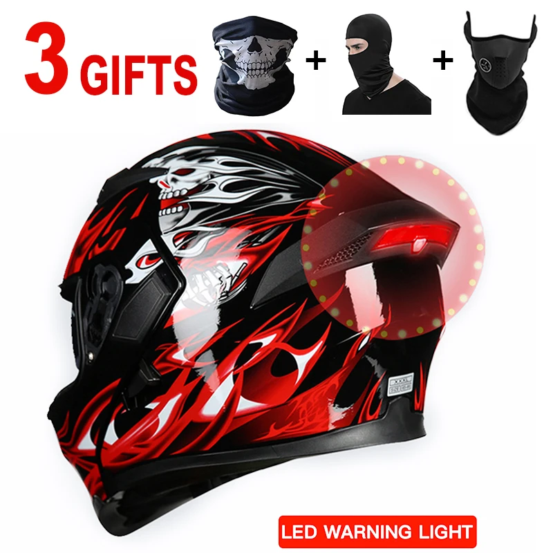 Motorcycle Helmet DOT with LED Casco Moto motocross Helmet Safety Double Lens Helmet Bluetooth Headsets Moto Casque Women/Men