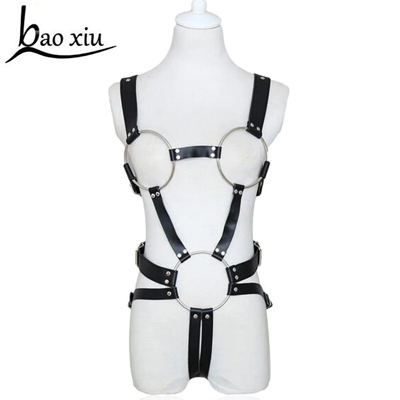 

New design Handmade Fashoin Leather Harness Body Bondage Sexy metal ring chest Waist Cincher Belt Straps Garter Belt women