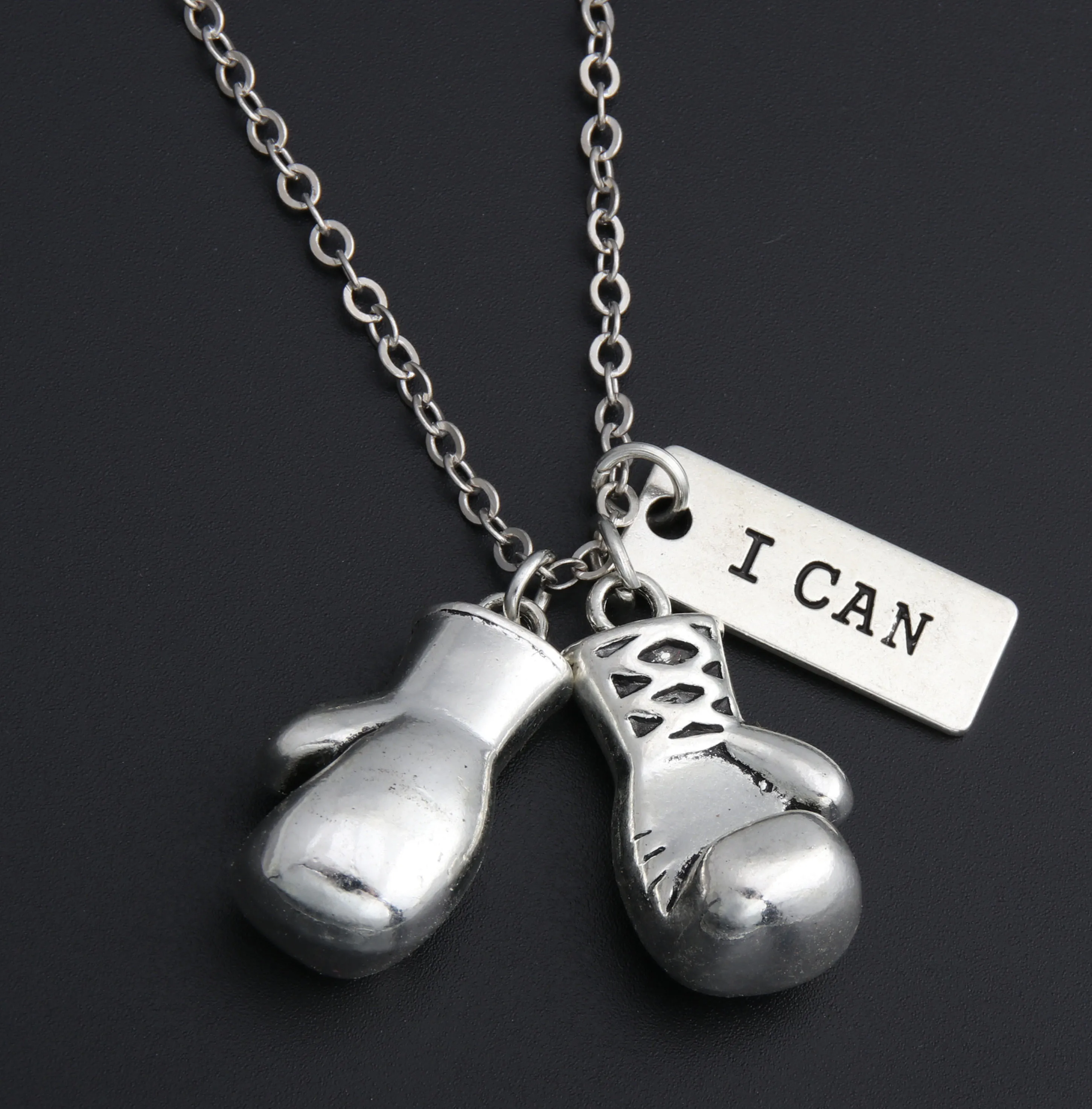 1pc Silver Color Boxing Glove Charms Necklace With Encourage Words 