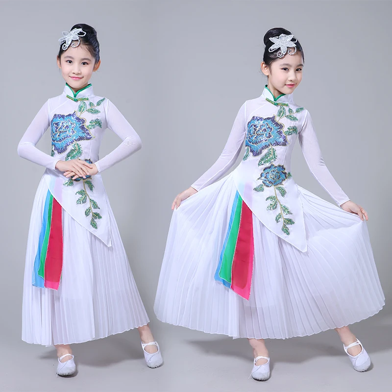 أزياء رقص Hanfu الكلاسيكية للأطفال, أزياء رقص Hanfu الكلاسيكية للأطفال على الطراز الصيني الأنيق لمحبي الرقص الشعبي بدلات الرقص الحديثة