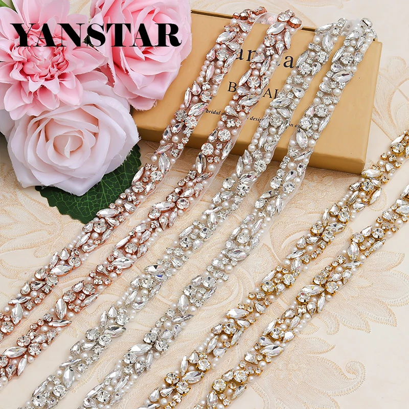 

5 YARDS Rhinestones Applique For Wedding Sash with pearl On Silver Bridal Beaded Crystal Rhinestone Trim for Wedding Belt YS987