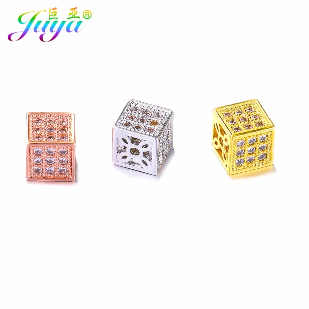 DIY Metal Beads Supplies Micro Pave Zircon AAA Cubic Zirconia Square Copper Beads Accessories For Beadwork Jewelry Making