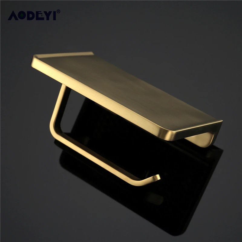 Brushed Gold Toilet Paper Holder Wall Mount Black Tissue Roll Hanger Phone Platform Wall Mount Bathroom Hardware Accessories Set