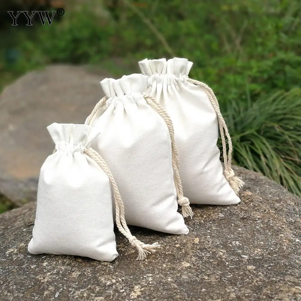 100pcs Drawstring Pouches Tear Gift Blank Bags For DIY Cotton/Hemp Bags Jewelry Packaging 10*13.5cm/13*18cm/15*20cm/17*22cm