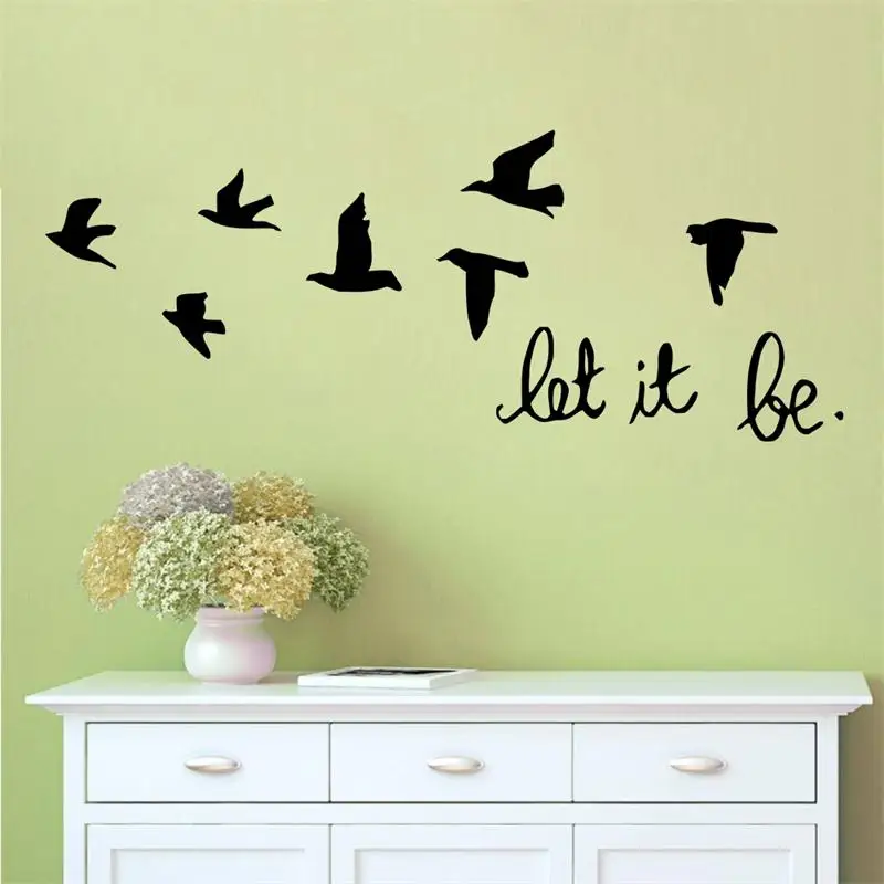 newest DIY black Swallows Birds quote Let It Be home decor wall sticker for kids room decoration living room bedroom decor mural