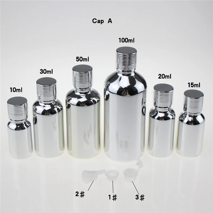 

100pieces/lot 100ml High temperature silver plated essential oil glass bottle, wholesale empty 100 ml essential oil container