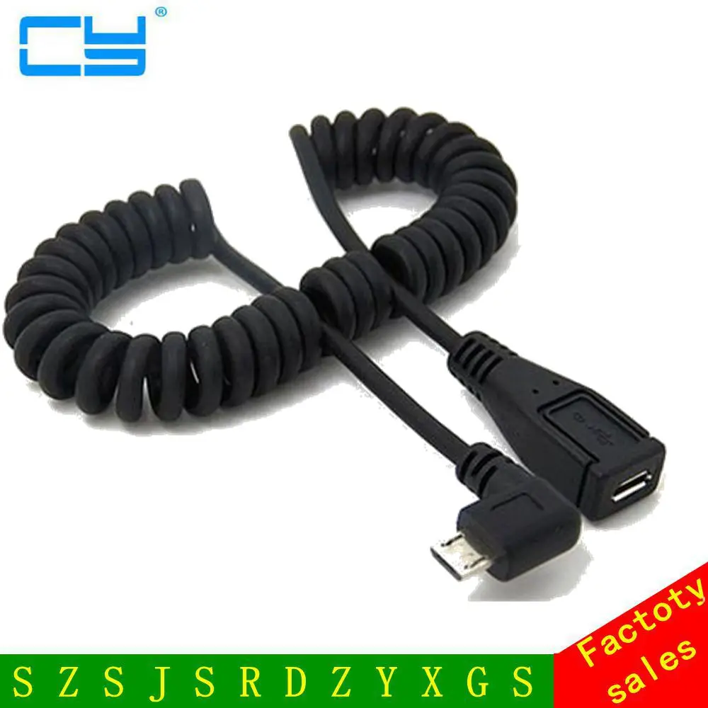 

1PCS 90 Degrees Right Angle Micro USB Male to Female M/F Extend Extension Cable Stretch Cord for Call Phones