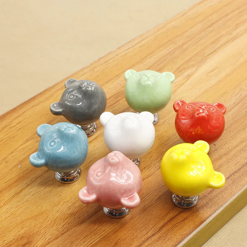 2pcs Free Shipping Candy Color Bear Ceramic Drawer Handle for Children Lovely Furniture Handle Fittings