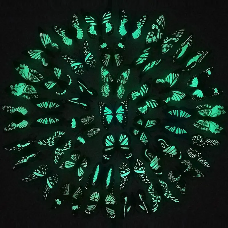 12 Pcs Simulation Luminous Butterfly 3D Wall Sticker Home Festival Decoration Glow In The Dark Magnet Butterflies Stickers 8cm