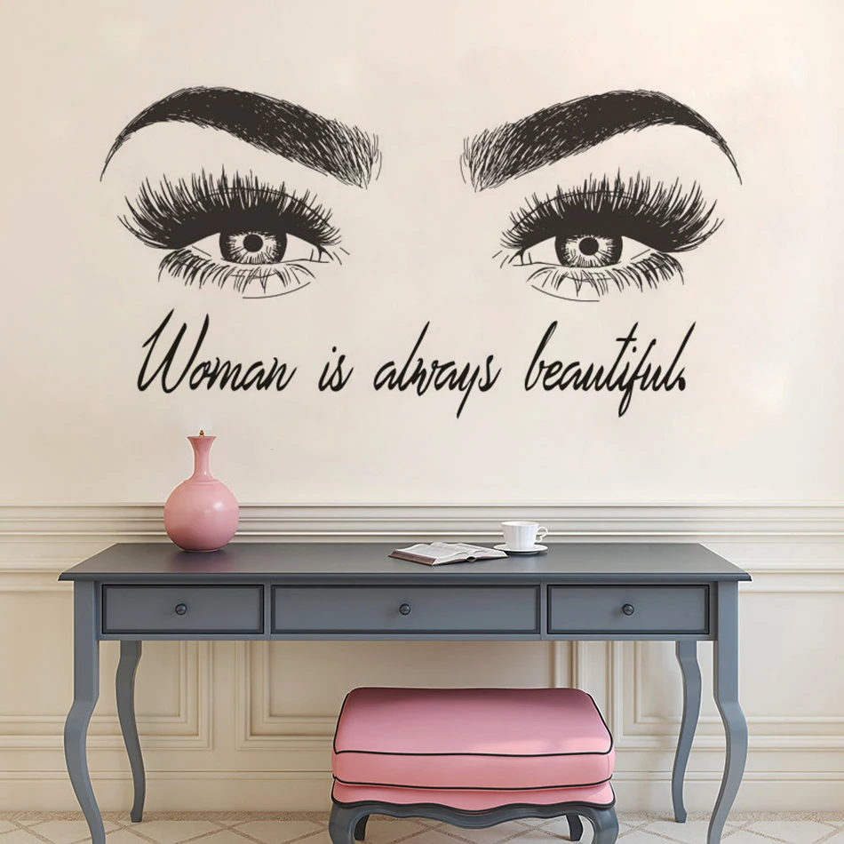 Custom Text Beauty Salon Wall Decal Eyebrows Maky Up Wall Sticker Eyelashes Extension Vinyl Wall Posters Lash Bar Decor AZ491