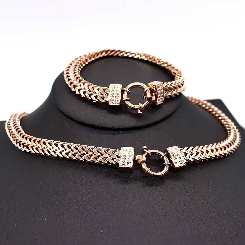 AMUMIU new arrival Men Chain Necklace Bracelet Sets Special Lock Stainless Steel Snake Women gold Color Jewellery HZTZ125