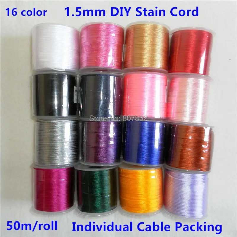 

( 16 color ) 200 meters/lot 1.5mm Nylon Satin Cord for DIY Silicone Baby Teething beaded necklace