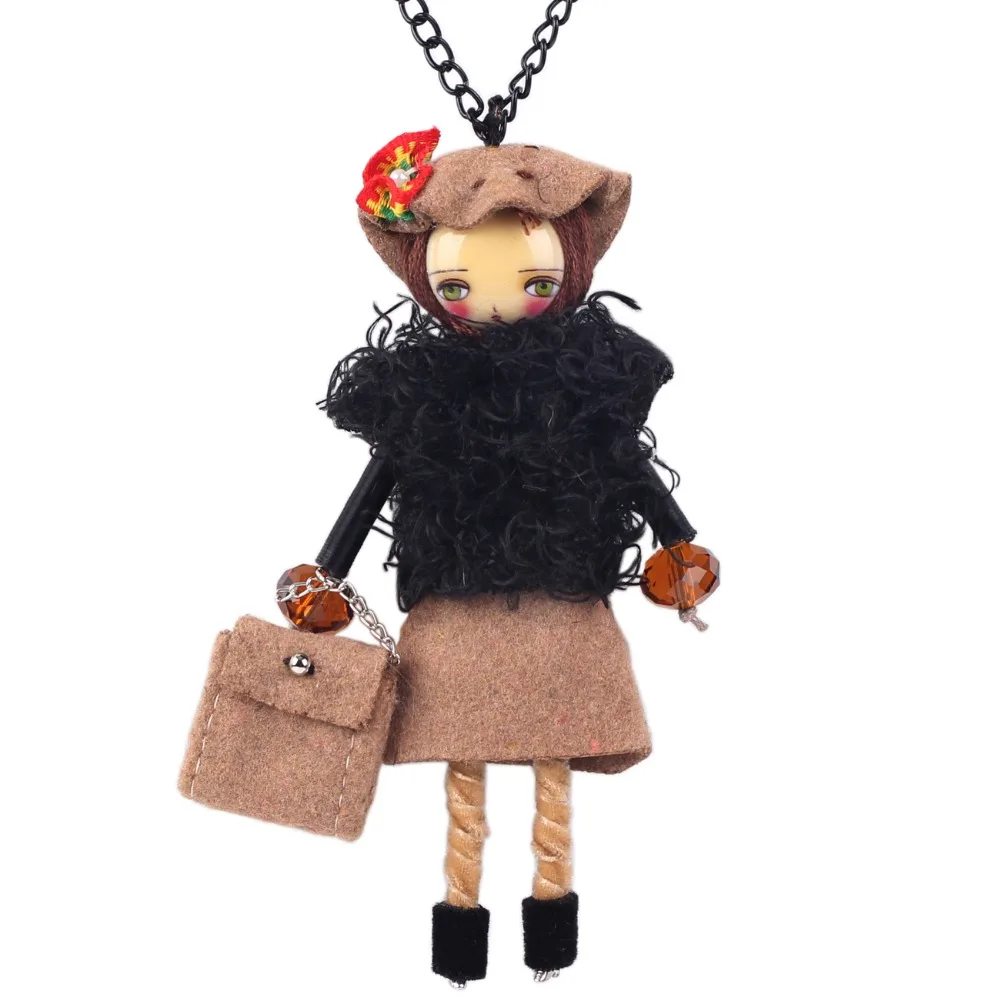 Bonsny Handmade Doll Necklace French Statement Doll Pendant Cloth Long Chain Fashion Jewelry For Women 2015 News Accessories