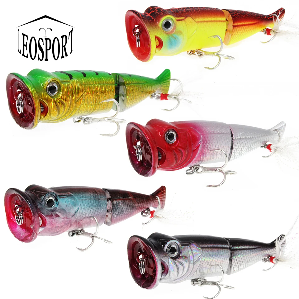 LEOSPORT 1PCS New Hard Poper Fishing Lure 8cm 11.5g Topwater Fish Baits 6# Hooks Tackle