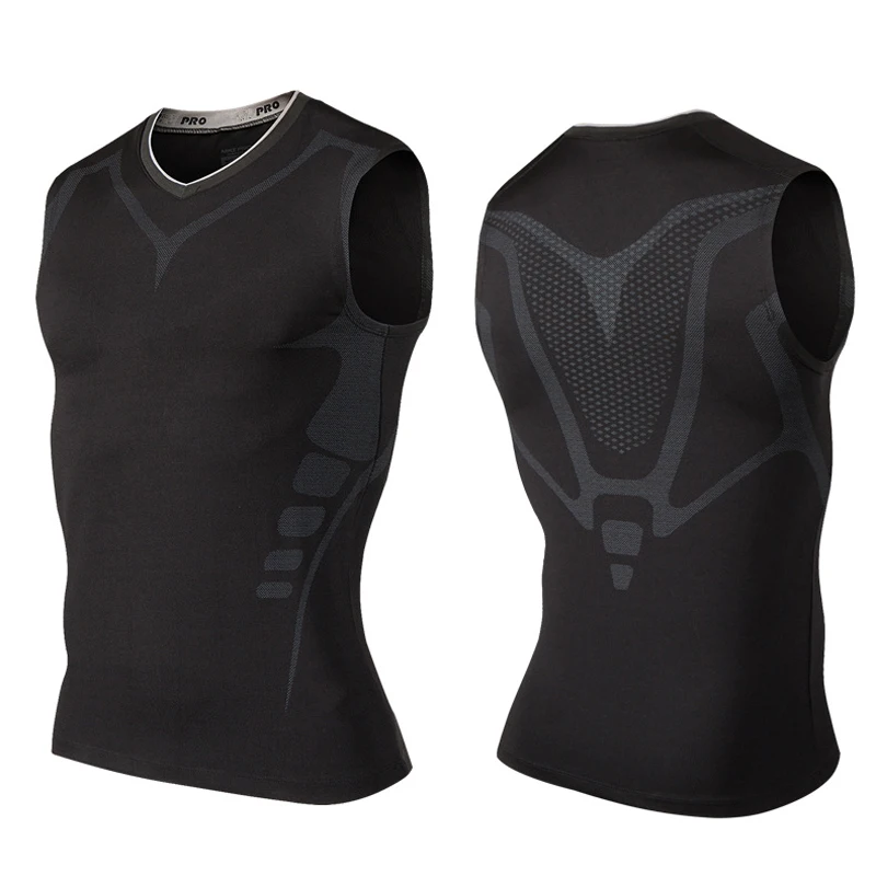 Mens Running Vest Comprimeren Mouwloos T-shirt Spandex Fitness Athletic Gym Running Shirts