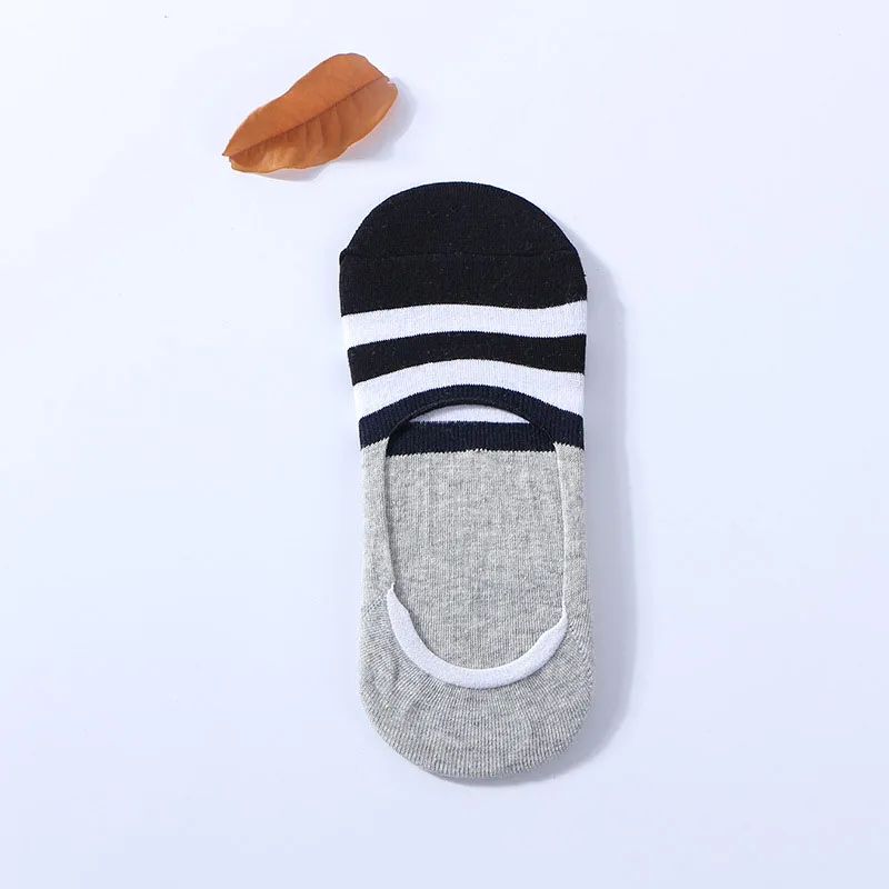 5 Pairs Men Non-slip Silicone Cotton Socks Striped Invisible Boat Socks Summer Absorb Deodorate Male Sock Slippers Calcetines