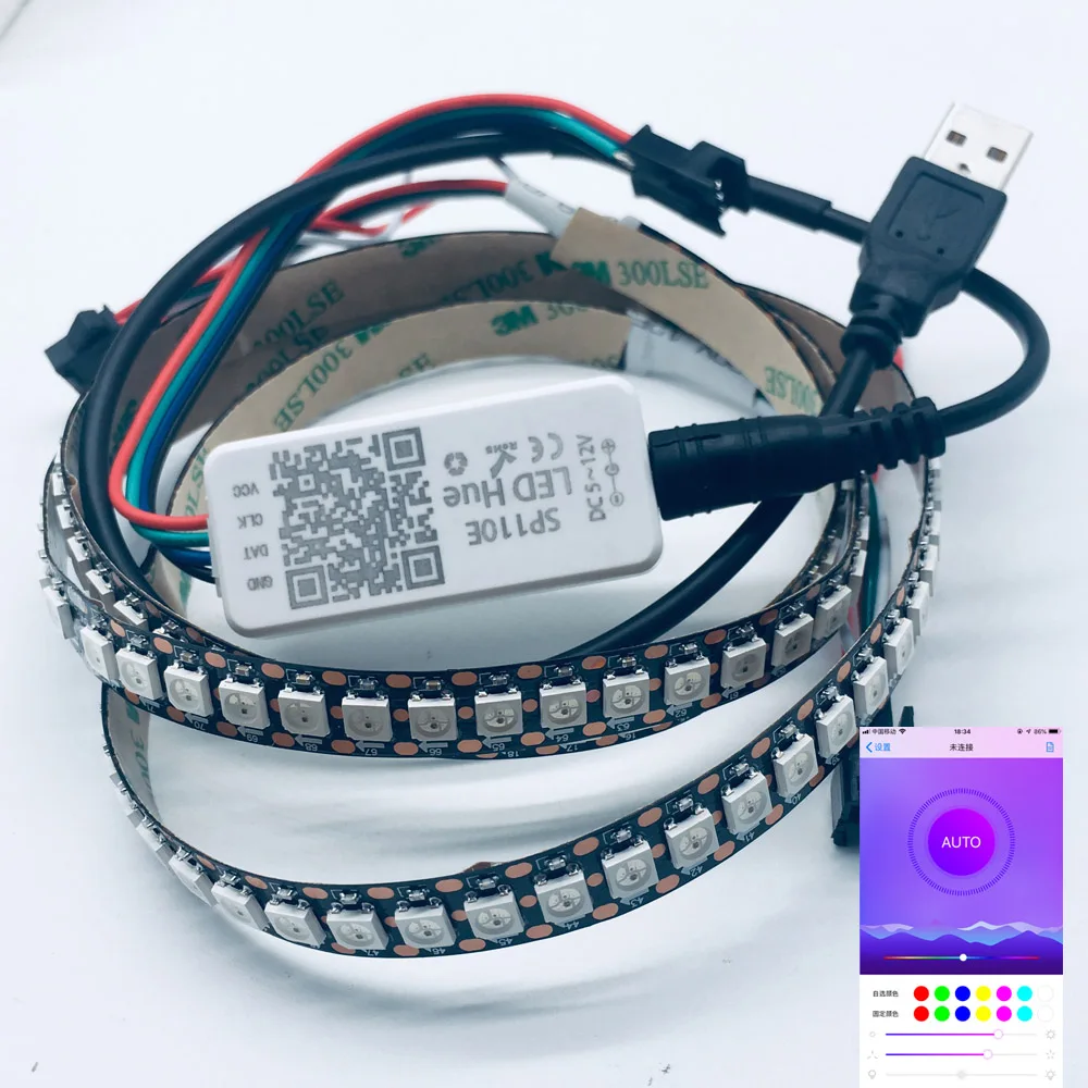 USB 5V RGB Led Strip Light 2812b 144LED/m SP110E Bluetooth-compatibl Controller TV Backlight Dream Color Flash Stripe Decoration