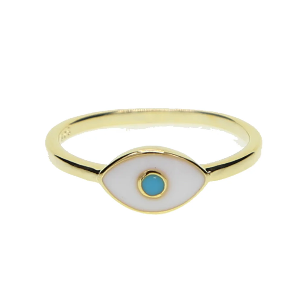 2024 Cheap Wholesale Jewelry White Enamel Eye Gold Color Delicate Turkish Evil Eye Single Blue Stone Lucky Girl Rings