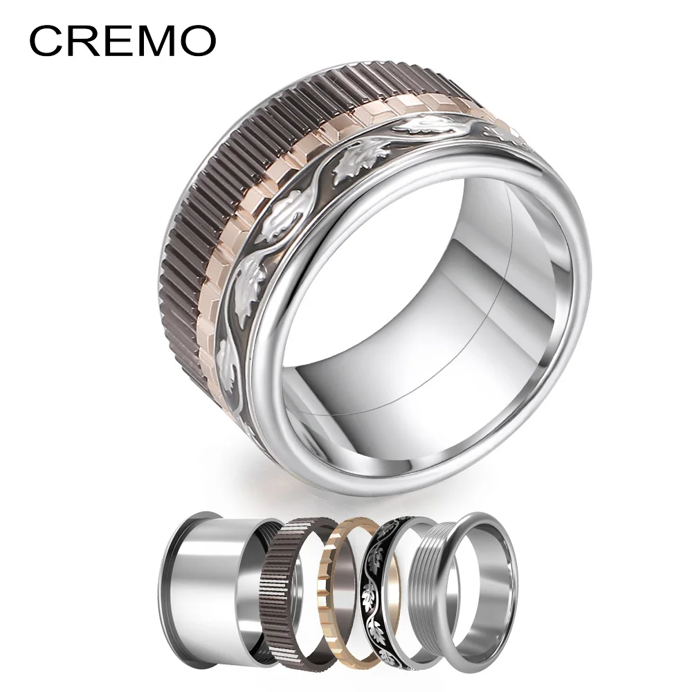 Cremo Black Ring in Rings Stainless Steel Rings Combination Interchangeable Splicing Band Fidget Meditation Anxiety Relief Ring