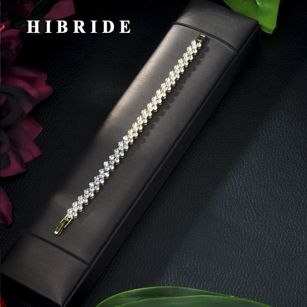 

HIBRIDE Trendy Bride Jewelry Clear CZ Crystal Leaf Charm Cubic Zirconia Bracelets For Women B-22