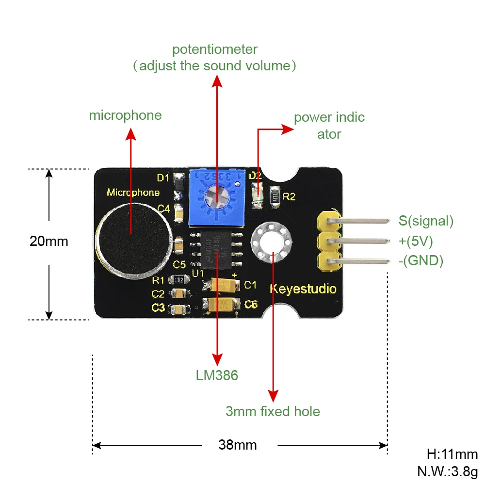 New Keyestudio Analog Sound Noise Microphone Sensor Detection Module for Arduino