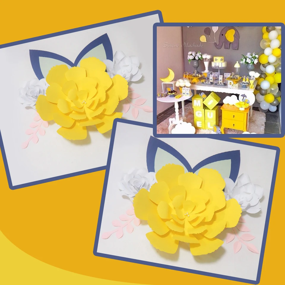 

DIY Large Giant Paper Flowers Rose Fleurs Backdrops 3pcs+ 2 Leaves+ 2 Ears For Wedding Decorations Nursery Kids' Birthday Video