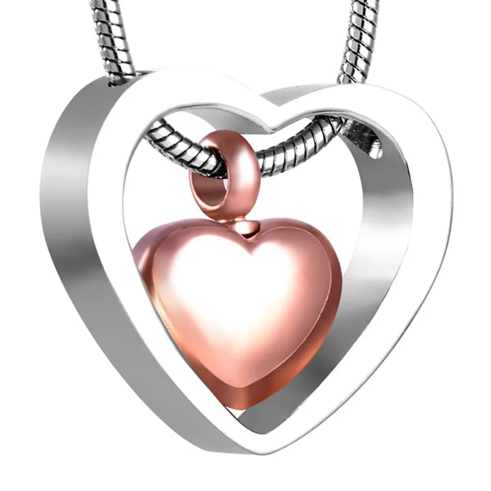 MJD8078 hot sale 316L stainless steel Cremation ash Jewelry rose gold heart urns necklaces