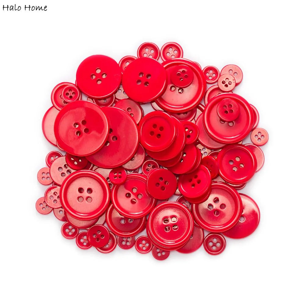 40 Gram Mixed Size Red Series Resin 4 Hole Buttons Sewing Scrapbooking Replace Craft Accessories DIY Repair Decor 9-30mm