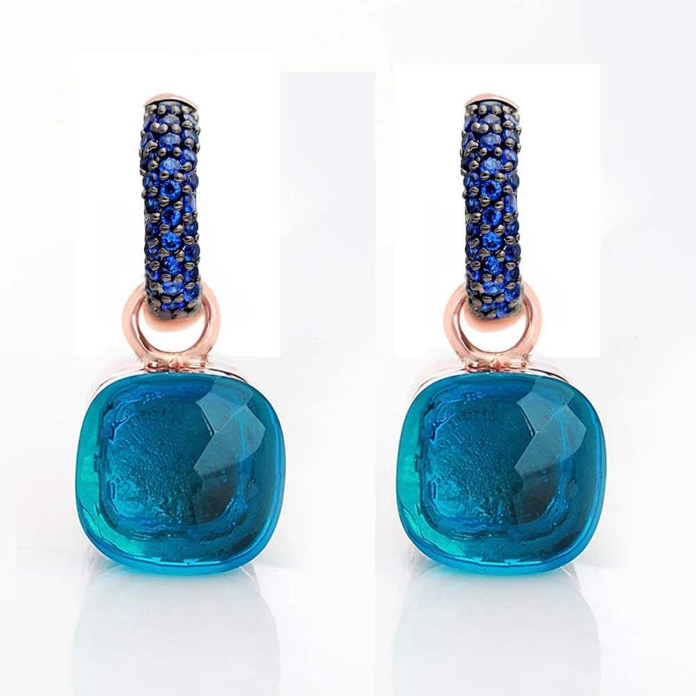 Women Fashion Rose Gold With Black Plated Blue Zircon Earrings Gift 14 Colors