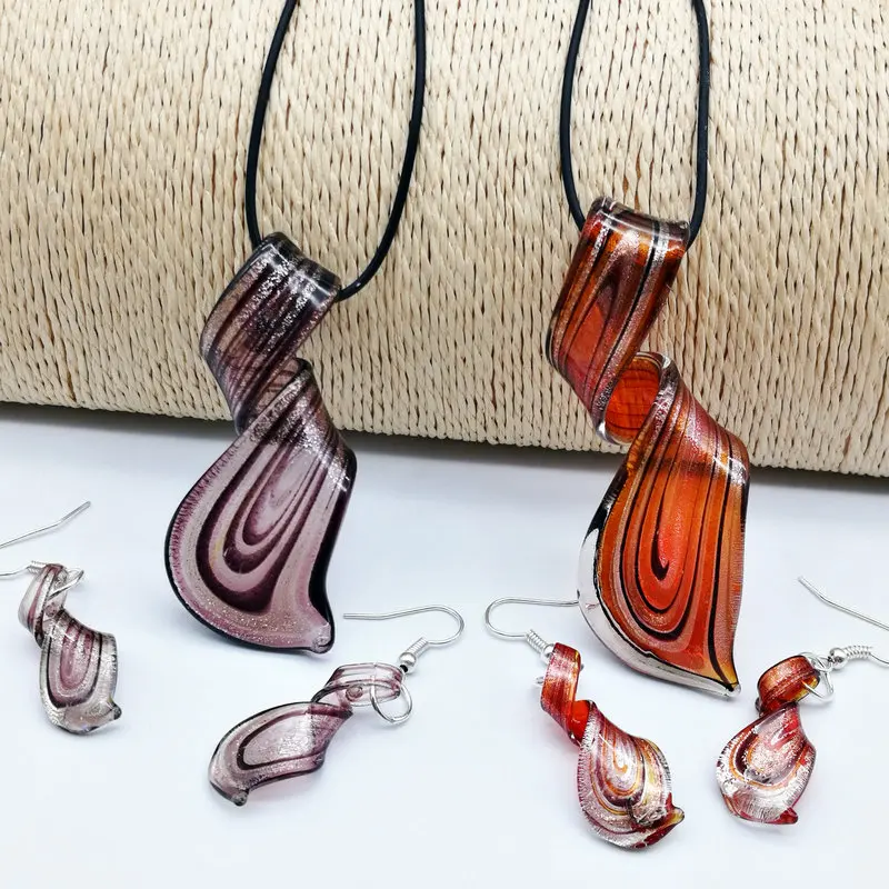 6 Sets Twist Mix Colors Murano Lampwork Glass Necklace Earring Fashion Jewelry
