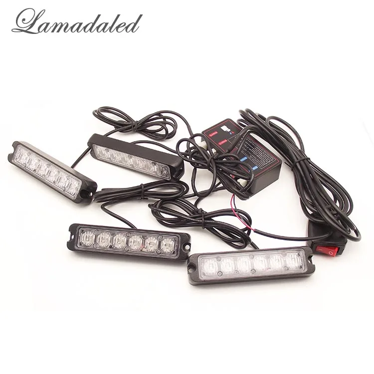 

red blue high power 4x6led auto grille strobe lights 24 led vehicle surface strobe warning lamp car flash grille light