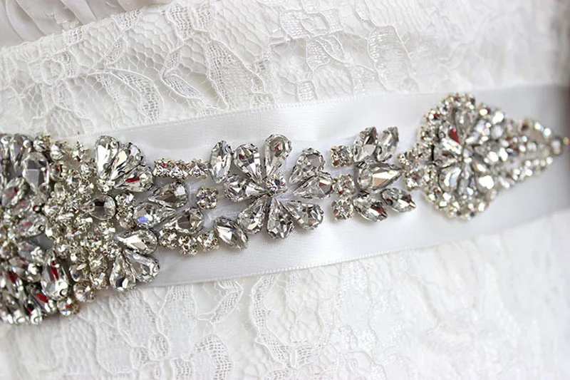 SLBRIDAL Wedding Accessories Crystal Wedding Belt Satin Rhinestone Evening Prom Dress Belt Bridal Ribbon Sash Bridesmaids Women