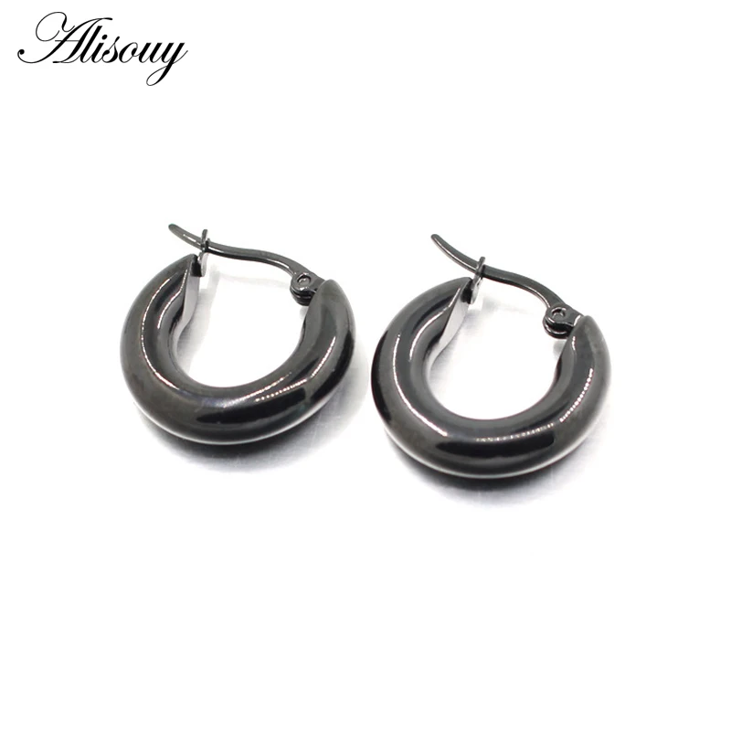 Alisouy 2pcs กว้างสแตนเลส Punk Hoop ต่างหูผู้ชายแฟชั่นเครื่องประดับต่างหูสําหรับผู้หญิง Brincos ขายส่งของขวัญ
