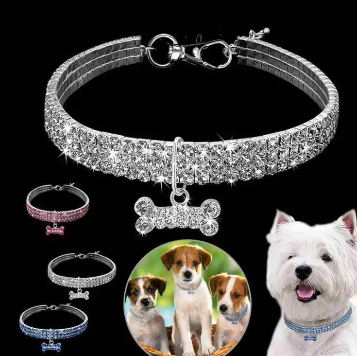 

Wholesale 3 Rows of Rhinestone Stretch Line Pet Necklaces Dog Cat Necklaces Crystal Collars Dog Accessories Pet Supplies SN1709