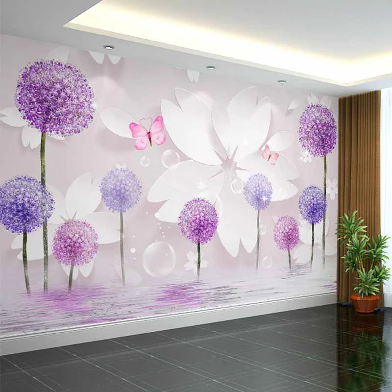 

beibehang Modern simple 3D warm bedroom living room TV background wall wallpaper large mural seamless wall covering dandelion