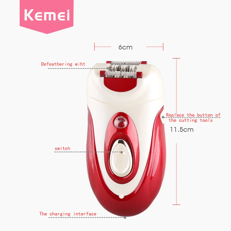 KEMEI 3 in1 Electric Epilator Women Depiladora Rechargeable Red Lady Shaver Epilation Visage Femme Body Feminino bikini trimmer