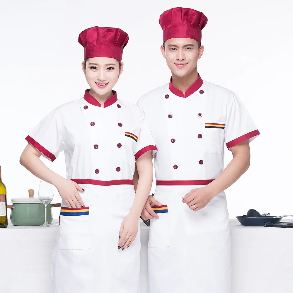 Sommer Kurz-sleeve Atmungs Zweireiher Koch Jacke Männer Hotel Küche Kochen Anzug Restaurant Arbeit Kleidung Werkzeug Uniform 9