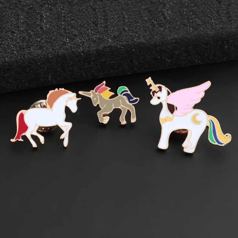 2~3 pcs/set Heart Brooch Horned Pegasus Monkey Sheep Hat Pins And Brooches For Women Animal Enamel Pin Badge Jackets Cat jewelry