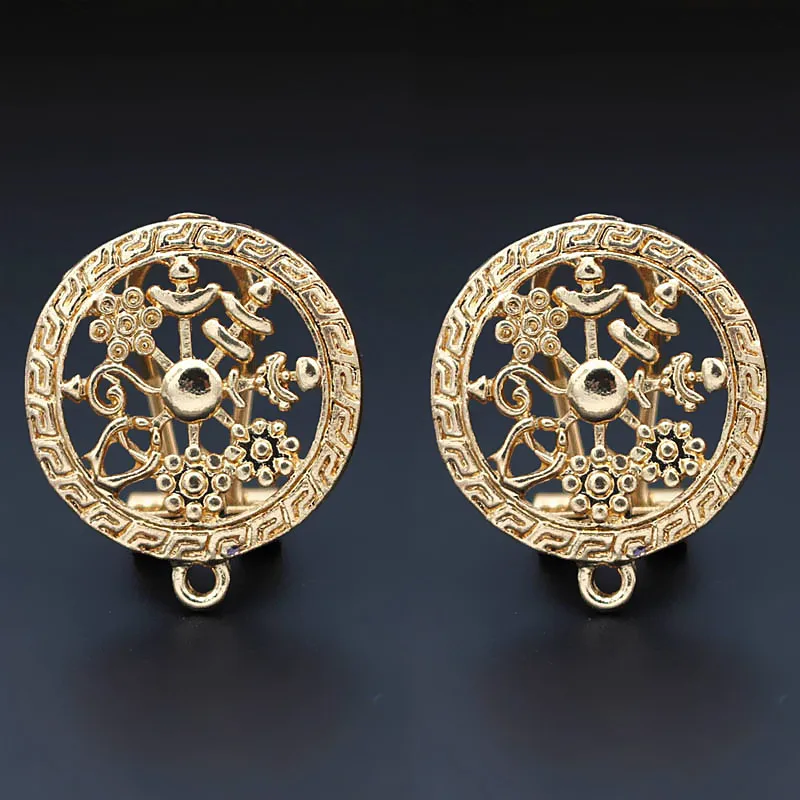 African Earrings Post Clip Back with Loop Hanger Connector Filigree Circle Base Findings DIY Indian Women Wedding Jewelry Making