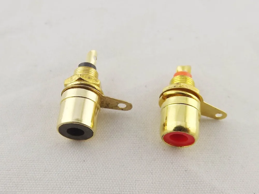 1Pair Gold RCA Phono Female Chassis Panel Mount Socket Metal Connector Black Red