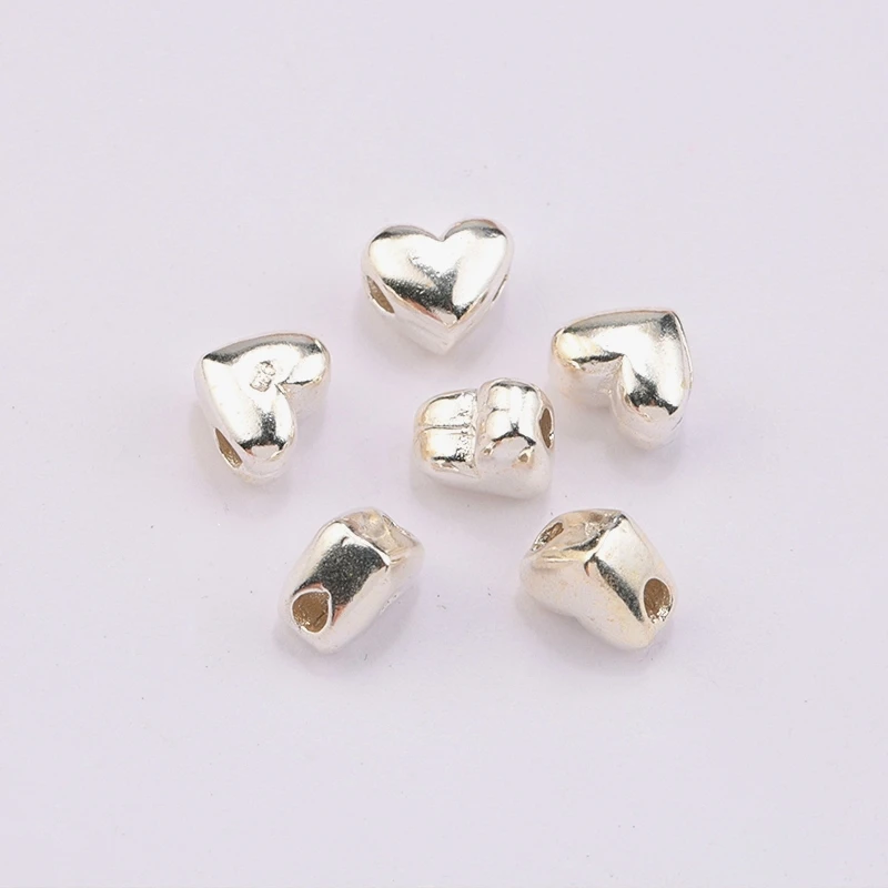 One Piece 925 Sterling Silver Heart Shape Spacer Beads Smooth Jewelry Beads for Silver Bracelet&Necklace Making Craft DIY