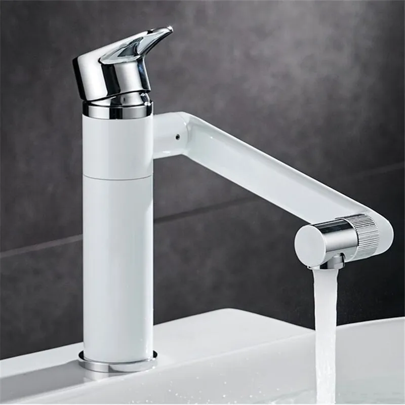 Bathroom Basin Faucets Solid Brass Rotatable Sink Mixer Taps Hot & Cold Swivel Spout Crane Vessel  White/Black/Chrome/Rose Gold