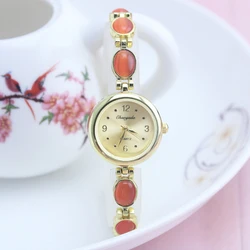 Relojes de pulsera dorados para mujer y niña, joyería de moda, reloj de pulsera de cuarzo, marca de lujo, 2024