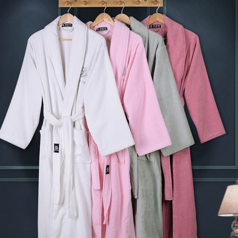 Men's Robe Winter  Thick Cotton Bathrobe Mens Warm Long Kimono Bath Robe Male Bathrobes Night Dressing Gown Home Clothes Autumn