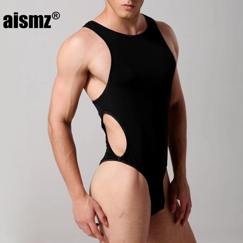 

Aismz male corset ice silk bodysuit men masculino buckle one-piece underwear shapewear for men jumpsuit faja reductora hombre