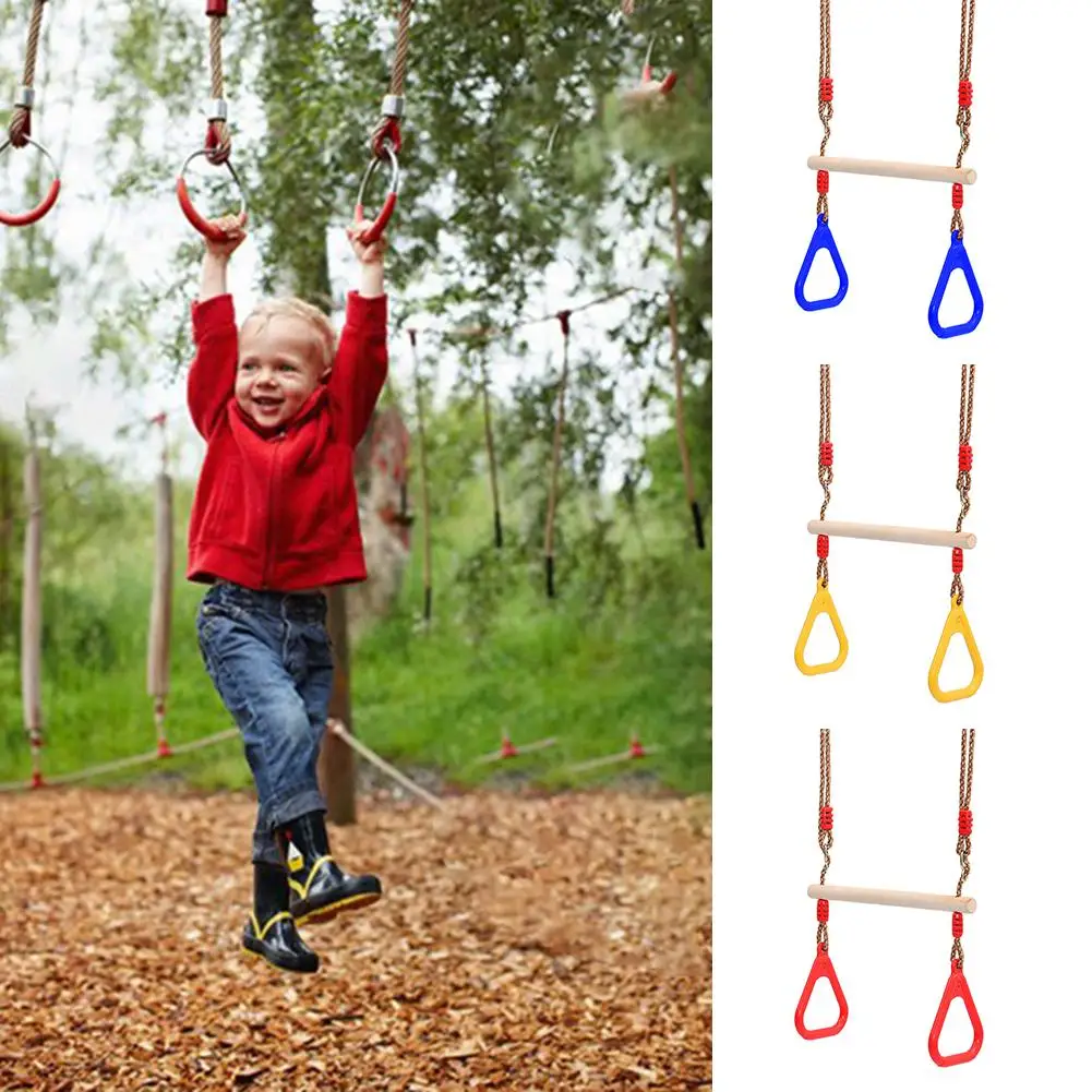 Children Trapeze Swing Bar With Rings Wooden Playset With Plastic Rings Gym Rings For Kids Children Adult Fitness Ring