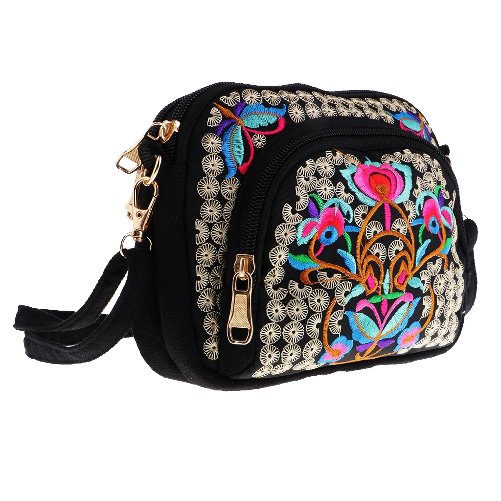 Vintage Boho Women Handbag Flower Totes Embroidery Shoulder Bag Shoulder Bag Travel Pouch Zip Bag